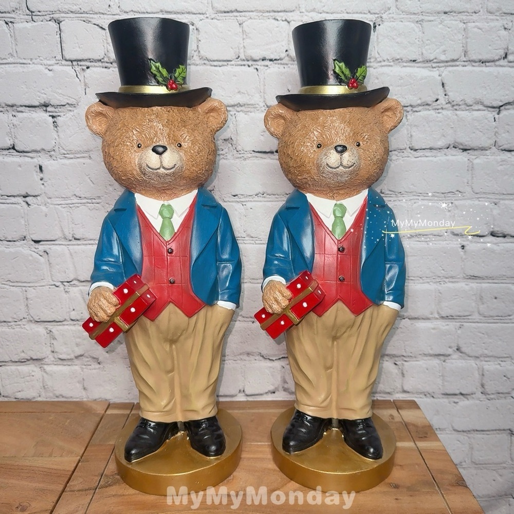 Ralph Lauren Inspired Teddy Bear Figurine Set of 2